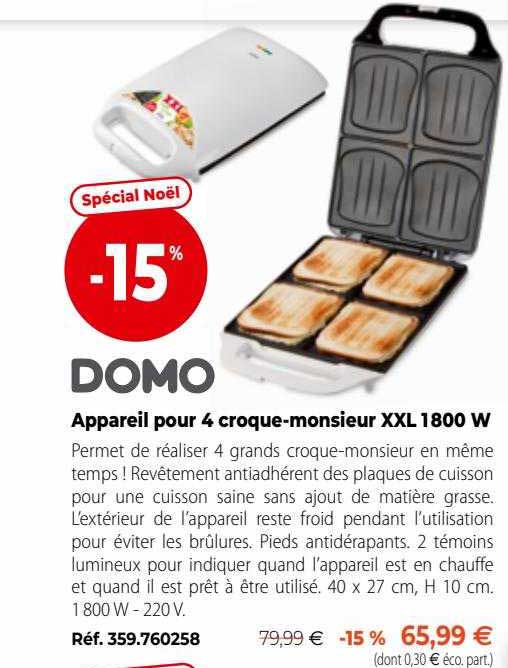 domo appareil pour 4 croque-monsieur XXL