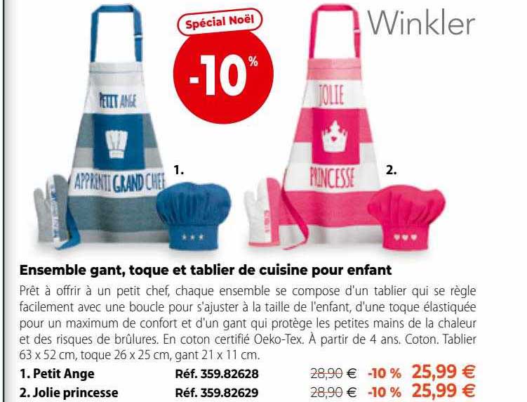 ensemble gant, toque et tablier de cuisine pour enfant winkler