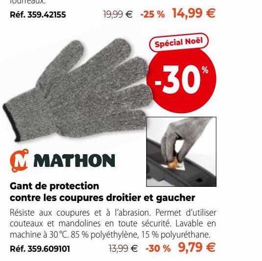 gant de protection contre les coupures droitier et gaucher mathon