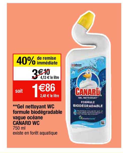 gel nettoyant wc formule biodégradable vague océane canard wc