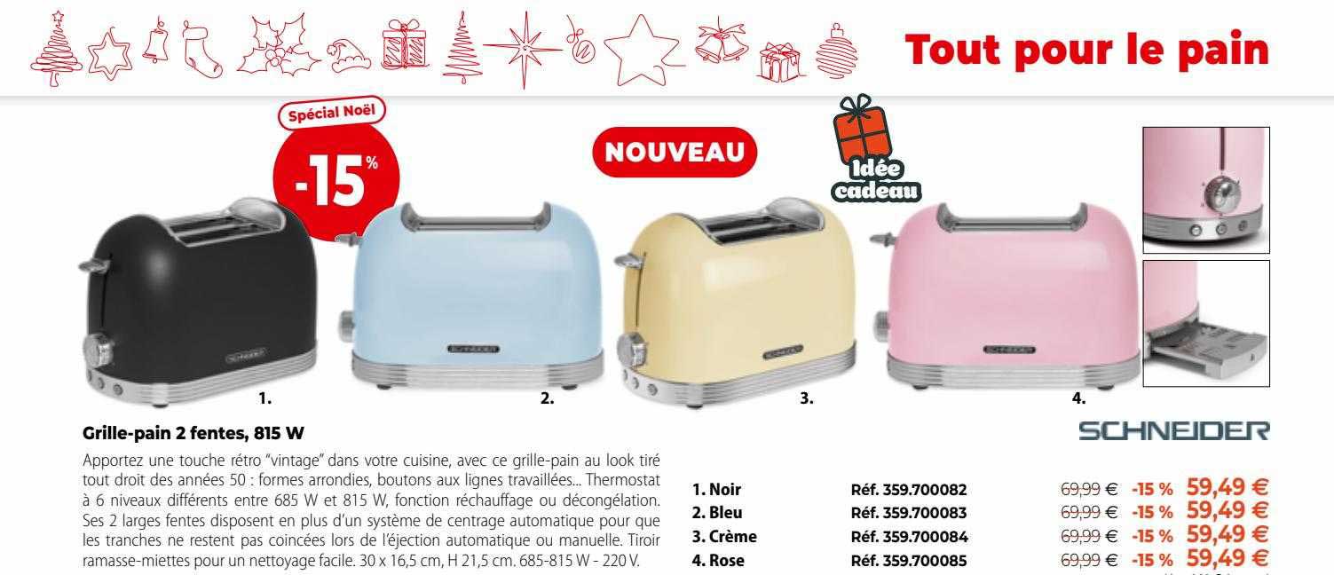 grille-pain 2 fentes, 815 w schneider