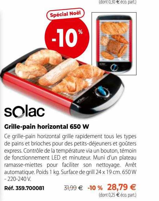 grille-pain horizontal 650 w solac