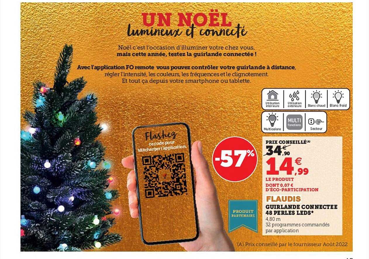 guirlande connectée 48 perles leds flaudis