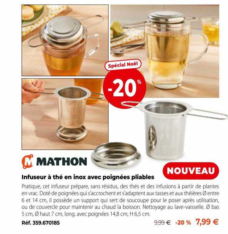 infuseur à thé en inox avec poignées pliables