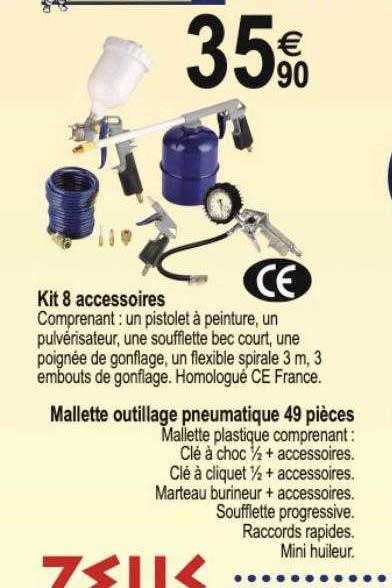 Kit 8 Accessoires Mallette Outillage Pneumatique 49 Pièces