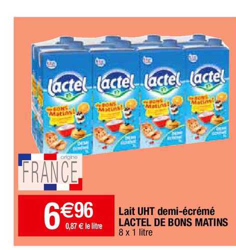 lait uht demi-écrémé lactel de bons matins
