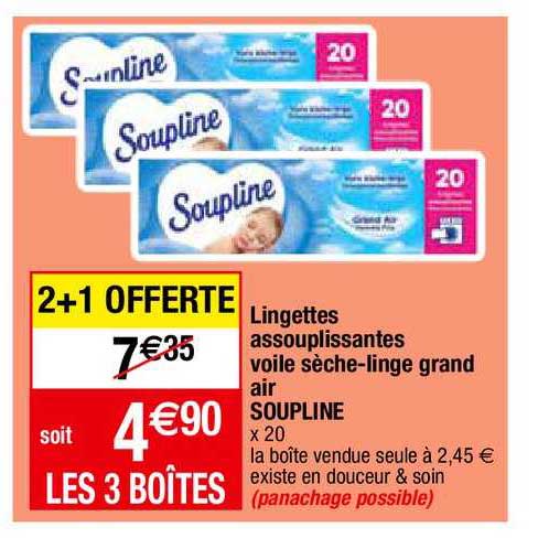lingettes assouplissantes voile sèche-linge grand air soupline