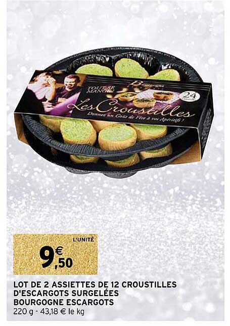 lot de 2 assiettes de 12 croustilles d'escargots surgelées bourgogne escargots
