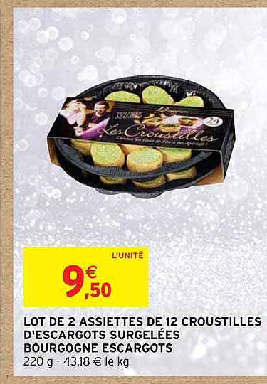 lot de 2 assiettes de 12 croustilles d'escargots surgelées bourgogne escargots