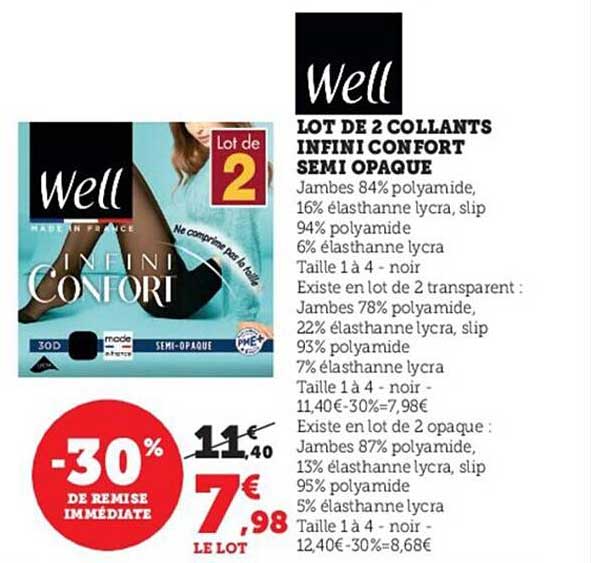 lot de 2 collants infini confort semi opaque well