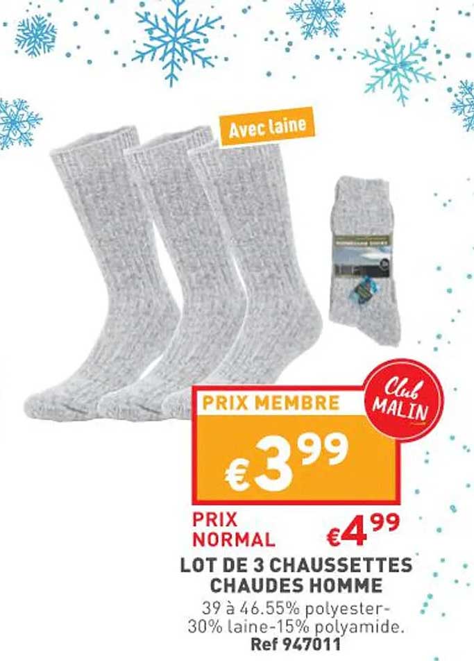 lot de 3 chaussettes chaussettes chaudes homme