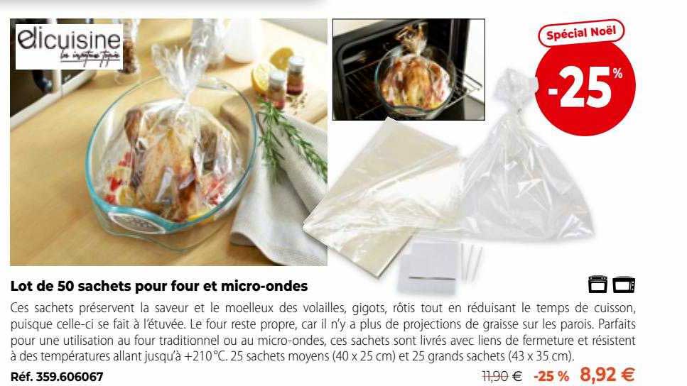 lot de 50 sachets pour four et micro-ondes elicuisine