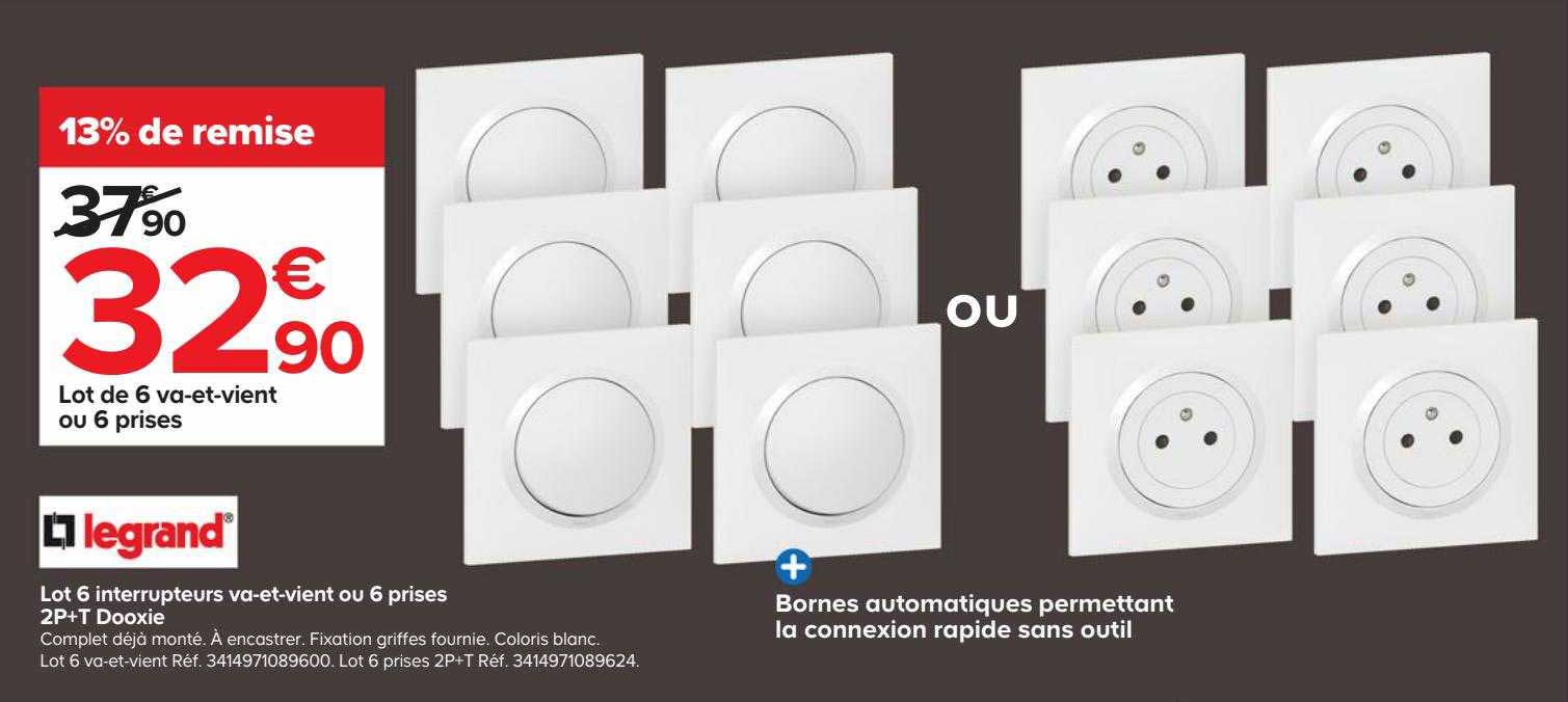 lot de 6 va-et-vient ou 6 prises legrand
