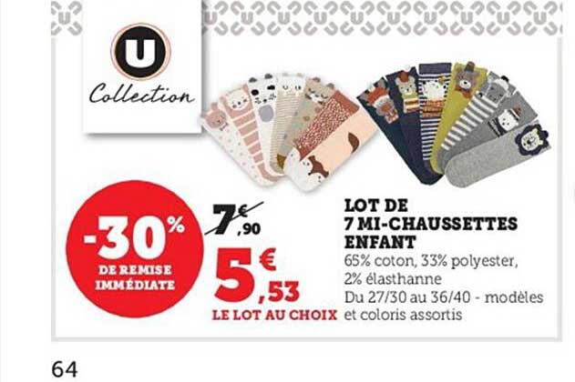 lot de 7 mi-chaussettes enfant u collection