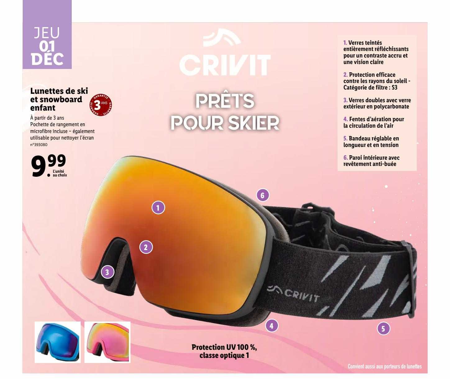 lunettes de ski et snowboard enfant crivit