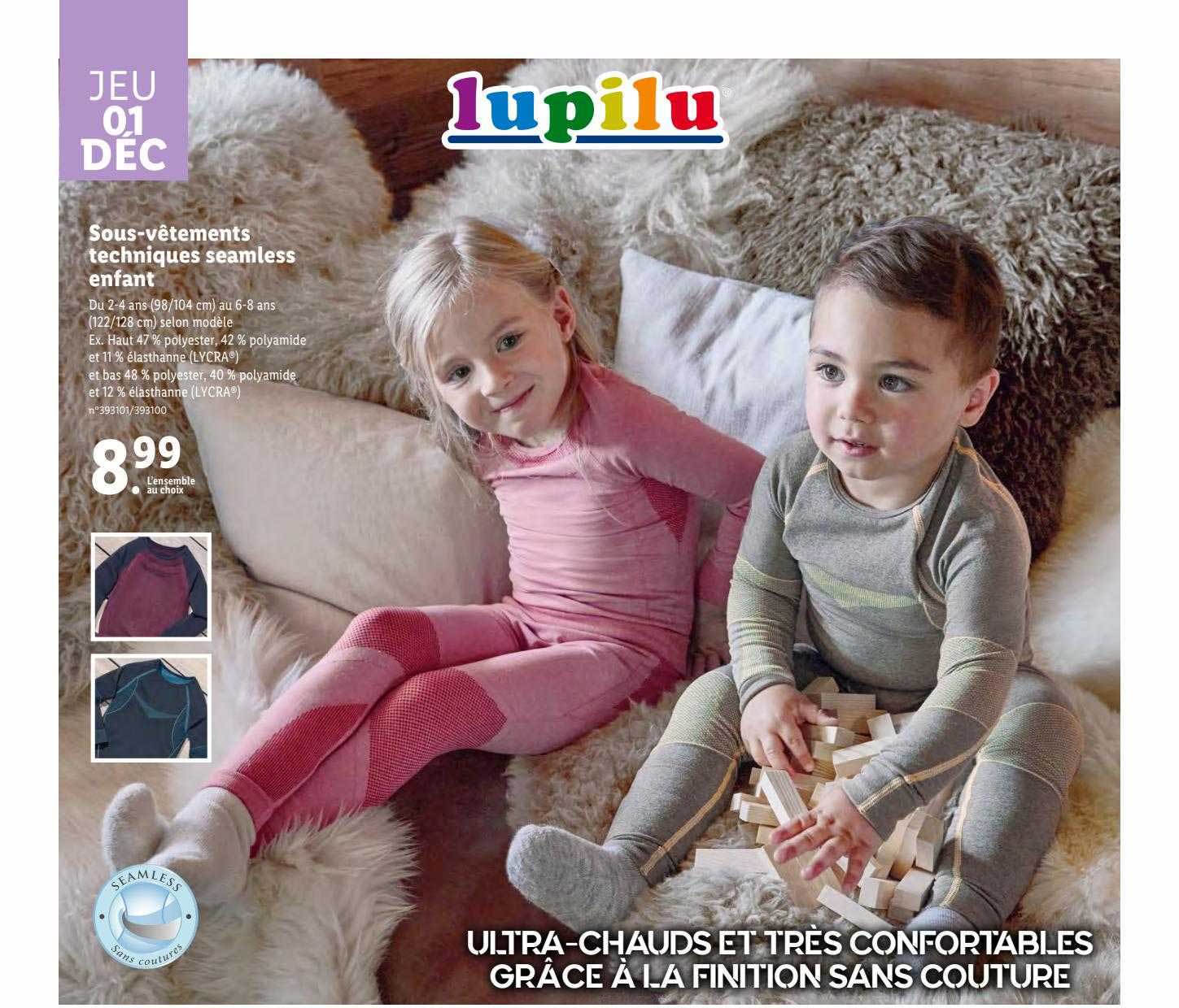 lupilu sous-vêtements techniques seamless enfant
