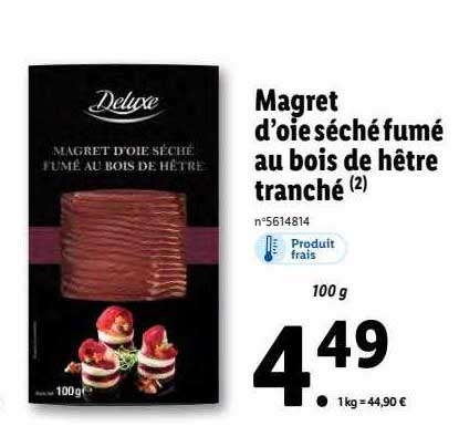 magret d'oie séché fumé au bois de hêtre tranché deluxe