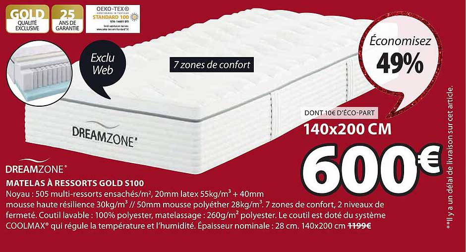 matelas à  ressorts gold s100 dreamzone