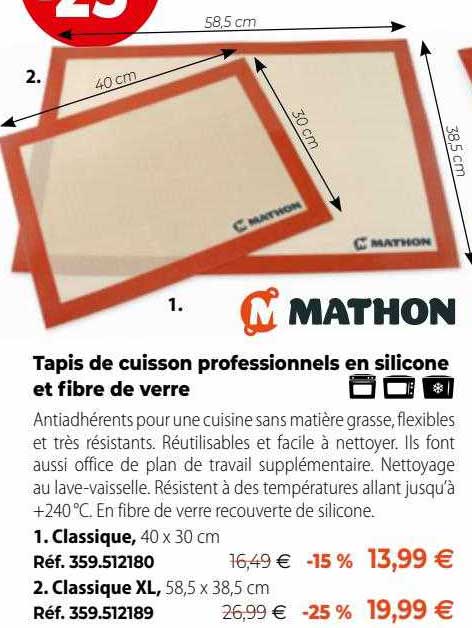 mathon tapis de cuisson professionels en silicone et fibre de verre