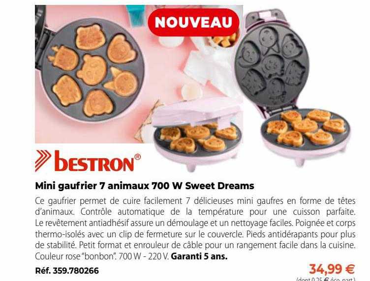 mini gaufrier 7 animaux 700 w sweet dreams bestron
