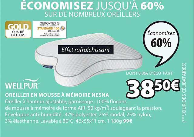 Oreiller En Mousse à Mémoire Nesna Wellpur