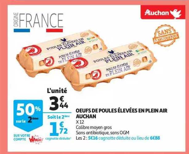 œufs de poules élevées en plein air auchan