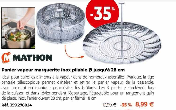 panier vapeur marguerite inox pliable ø jusqu'à 28 cm mathon