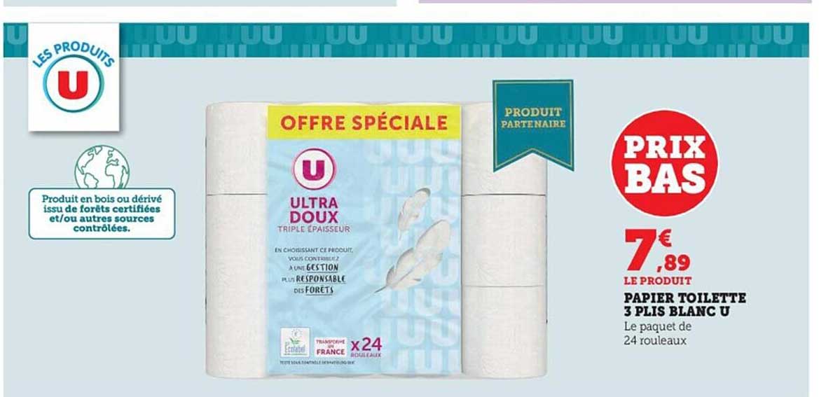 papier toilette 3 plis blanc u
