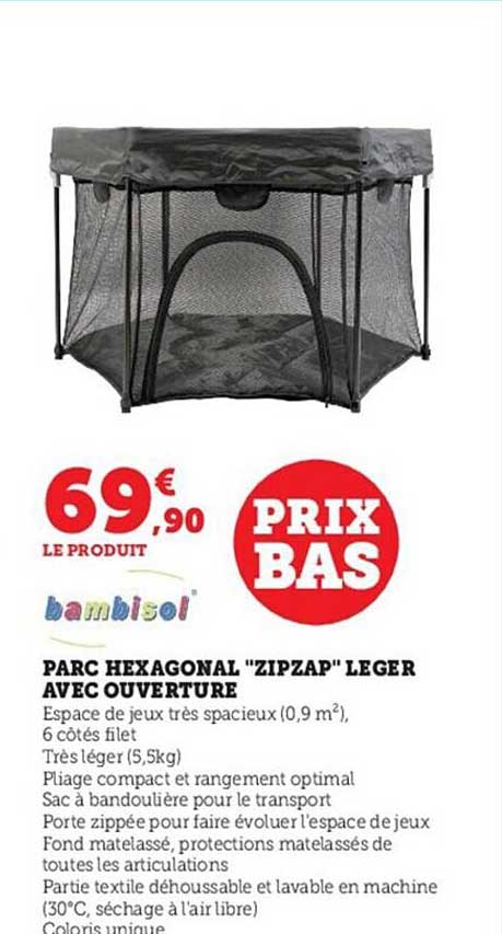 Parc Hexagonal "zipzap" Léger Avec Ouverture Bambisol
