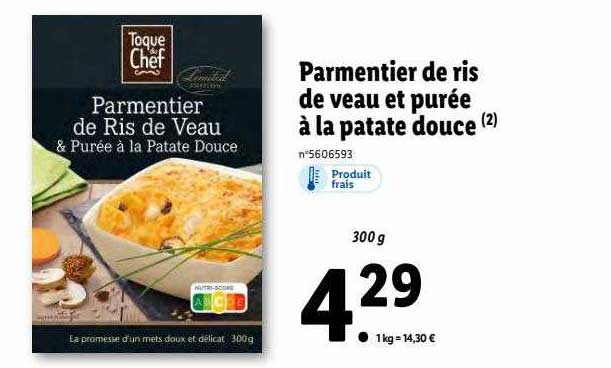 parmentier de ris de veau et purée à la patate douce toque du chef
