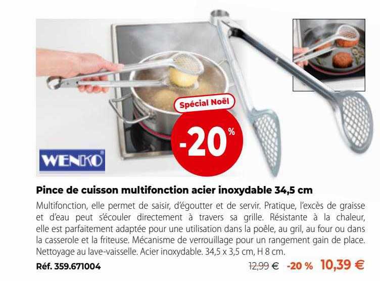 pince de cuisson multifonction acier inoxydable 34,5 CM wenko
