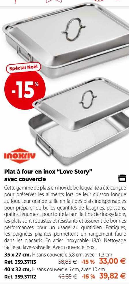 plat à four en inox "love story" avec couvercle inoxriv