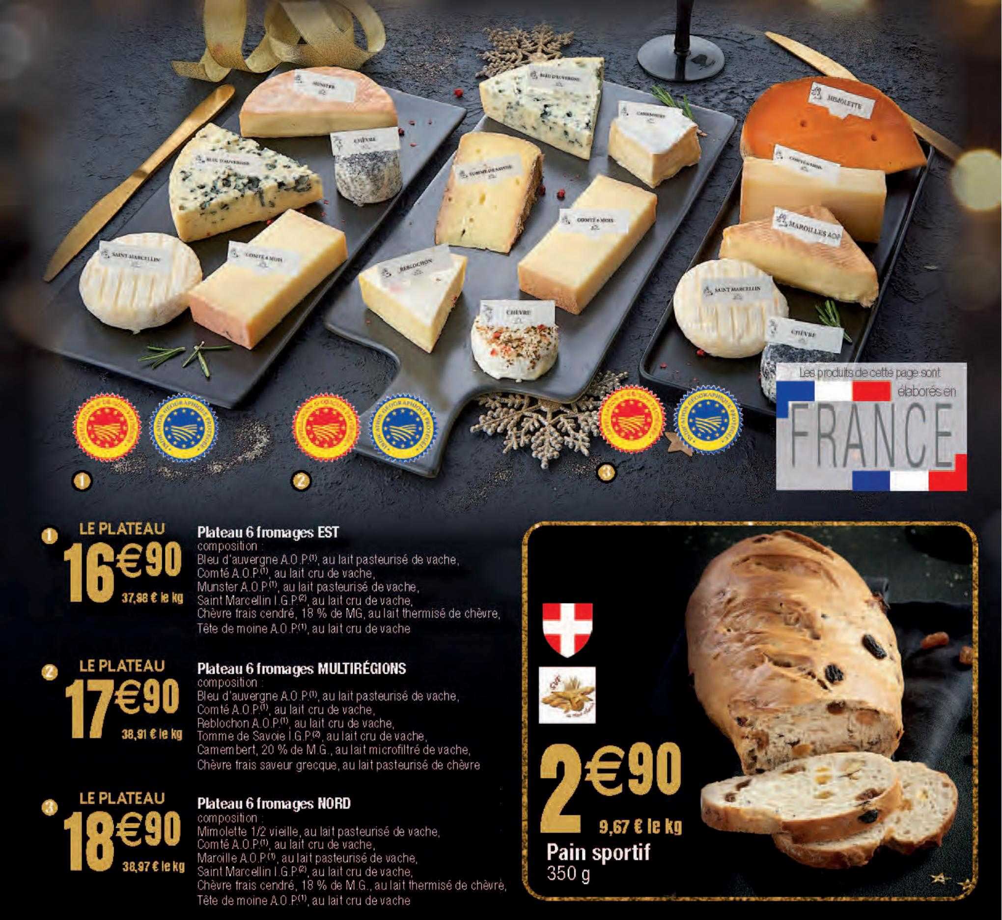 plateau 6 fromages est, plateau 6 fromages multi régions, plateau 6 fromages nord, pain sportif