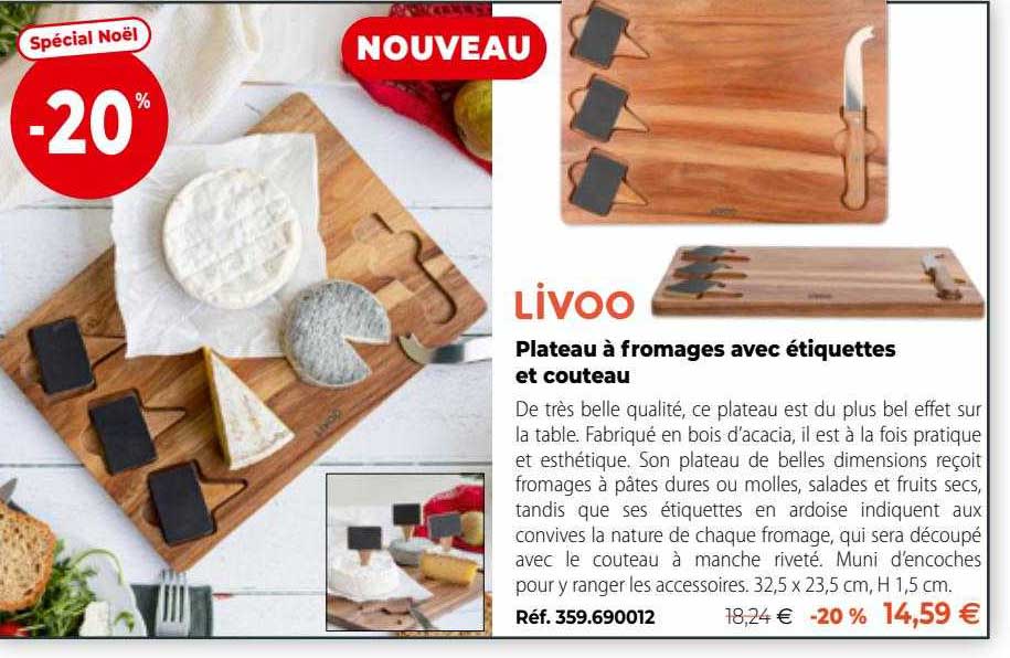 Plateau à Fromages Avec étiquettes Et Couteau Livoo