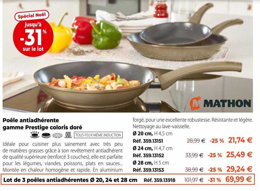 poêle antiadhérente gamme prestige coloris doré mathon