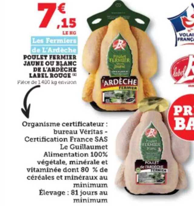 poulet fermier jaune ou blanc de l'ardèche label rouge les fermiers de l'ardèche