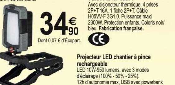 Projecteur Led Chantier à Pince Rechargeable