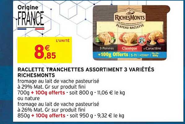 raclette tranchettes assortiment 3 variétés riches monts
