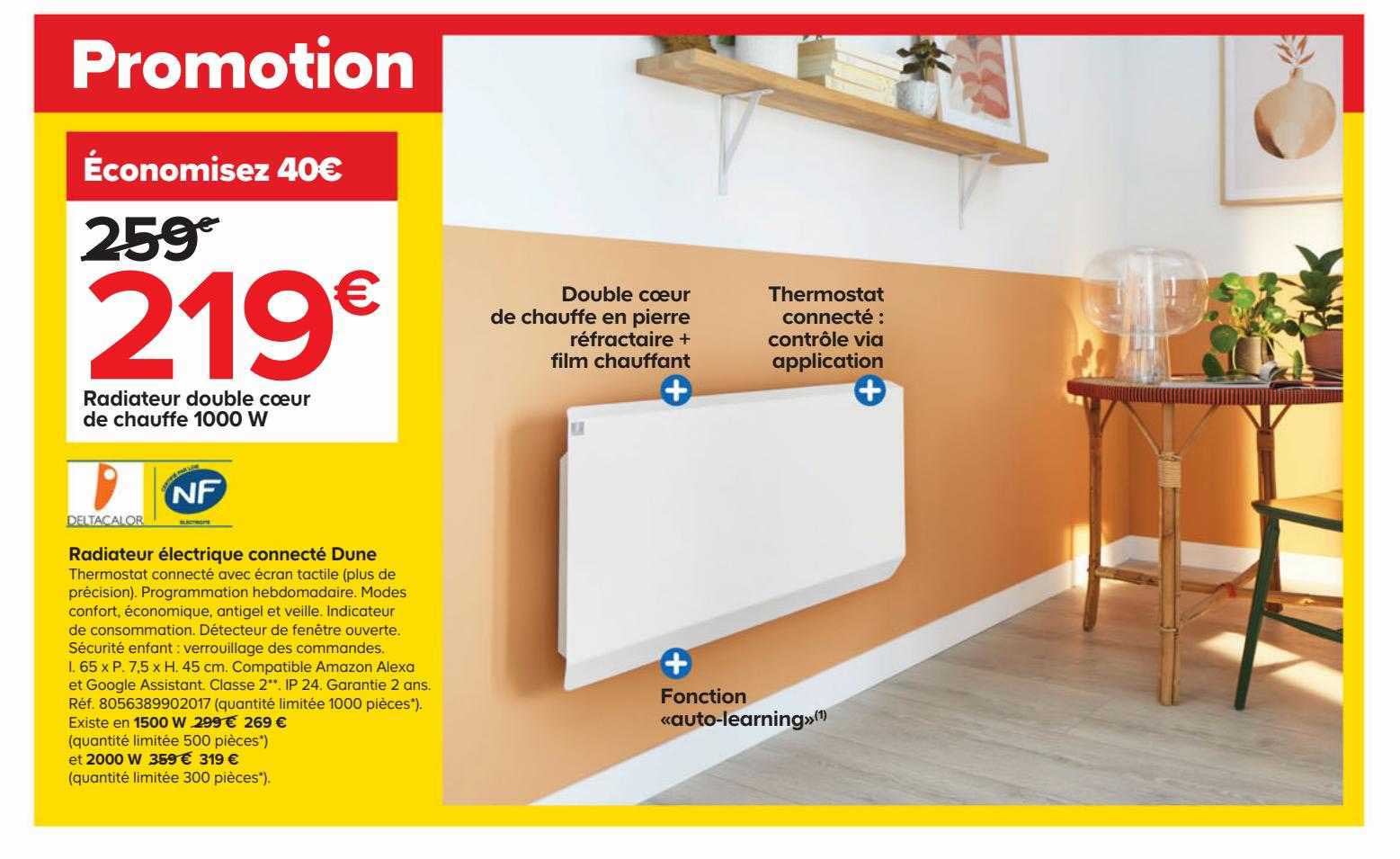 radiateur double cœur de chauffe 1000 w
