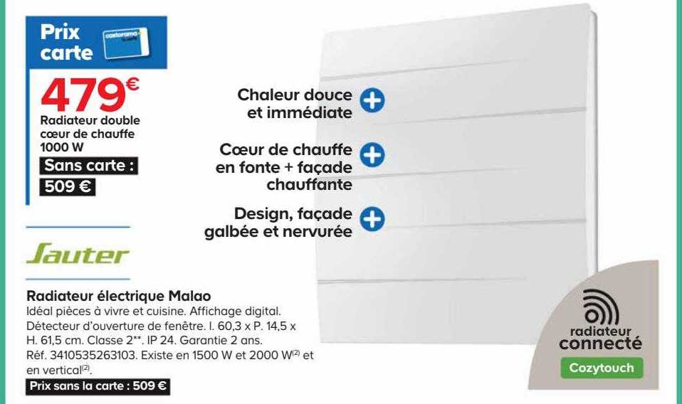 radiateur double cœur de chauffe électrique malao 1000 w sauter
