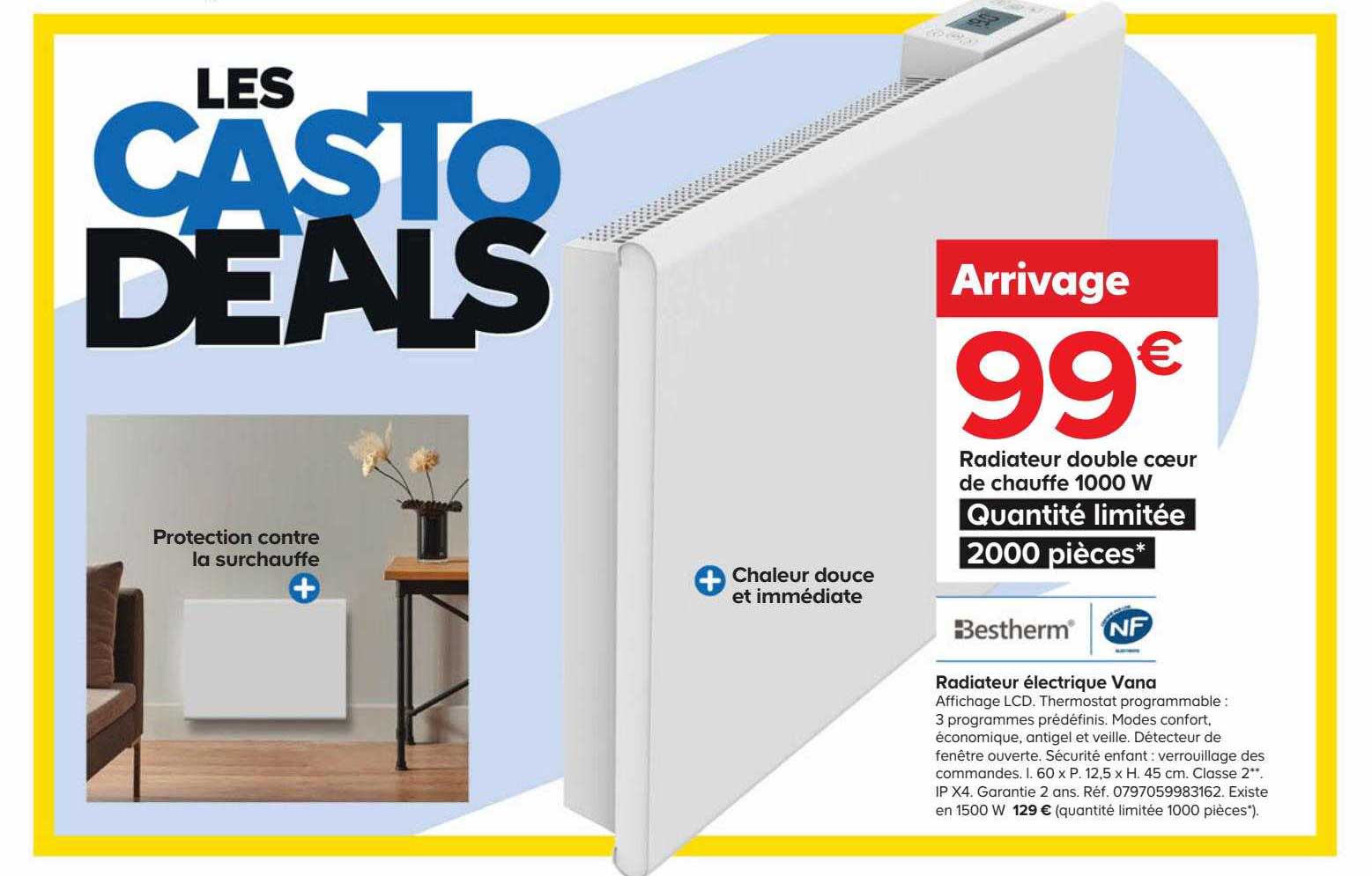 radiateur double cœur de chauffe électrique vana 1000 w bestherm