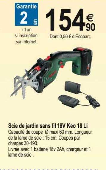 scie de jardin sans fil 18v keo 18 li