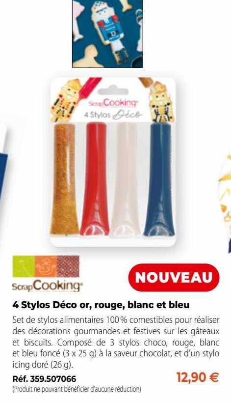 scrap cooking 4 stylos déco or, rouge, blanc et bleu