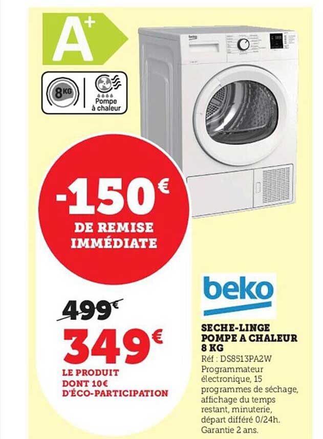 sèche-linge pompe à chaleur 8 kg beko