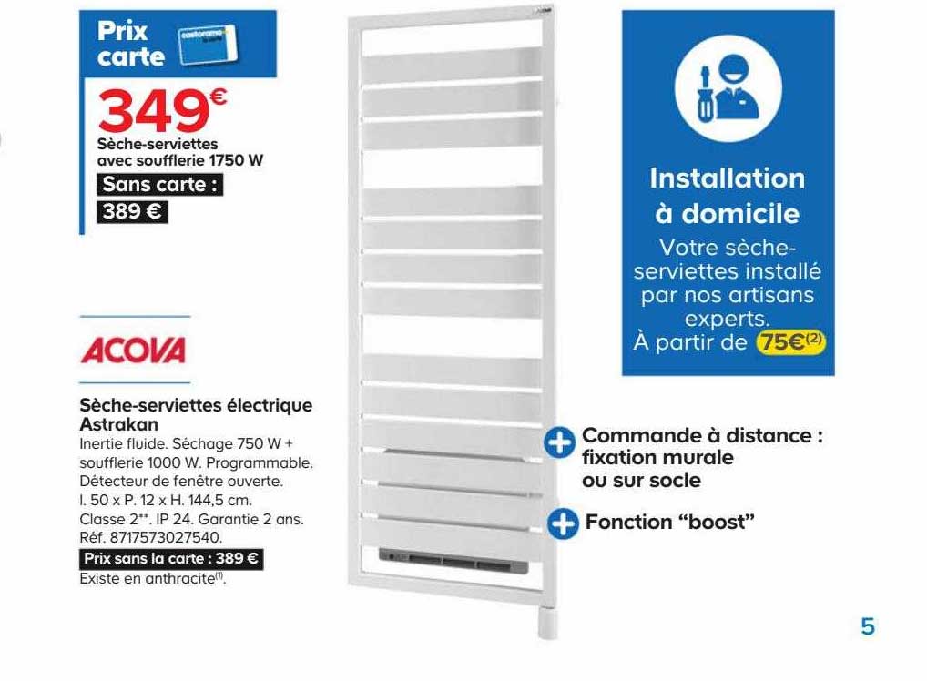 Sèche-serviettes Avec Soufflerie électrique Astrakan 1750 W Acova