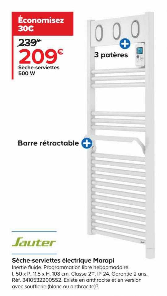 sèche-serviettes électrique marapi 500 w sauter