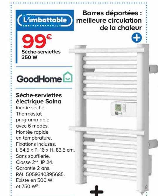 sèche-serviettes électrique solna 350 w goodhome