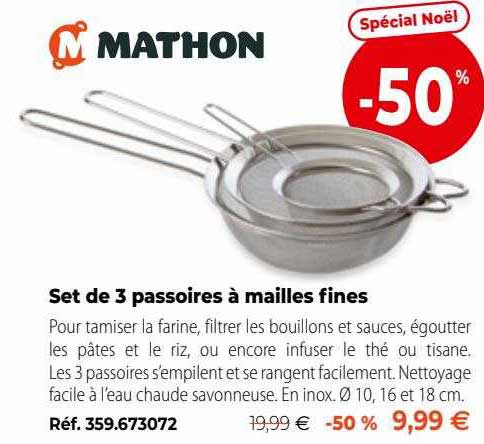 set de 3 passoires à mailles fines mathon