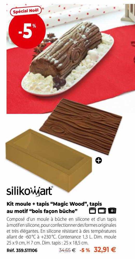 siliko art kit moule + tapis "magic wood", tapis au motif "fois façon bûche"
