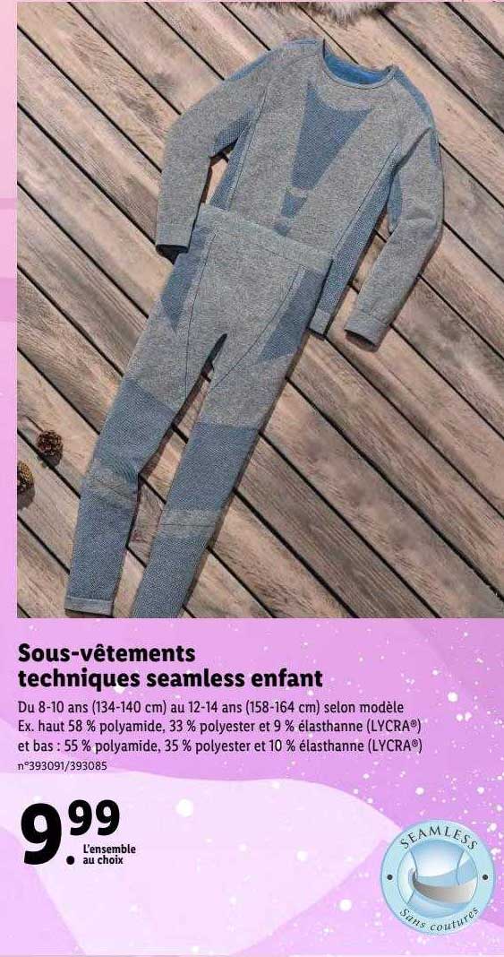 sous-vêtements techniques seamless enfant